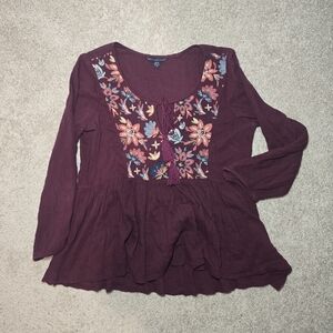 American Eagle Boho Embroidered Peplum Top - XS